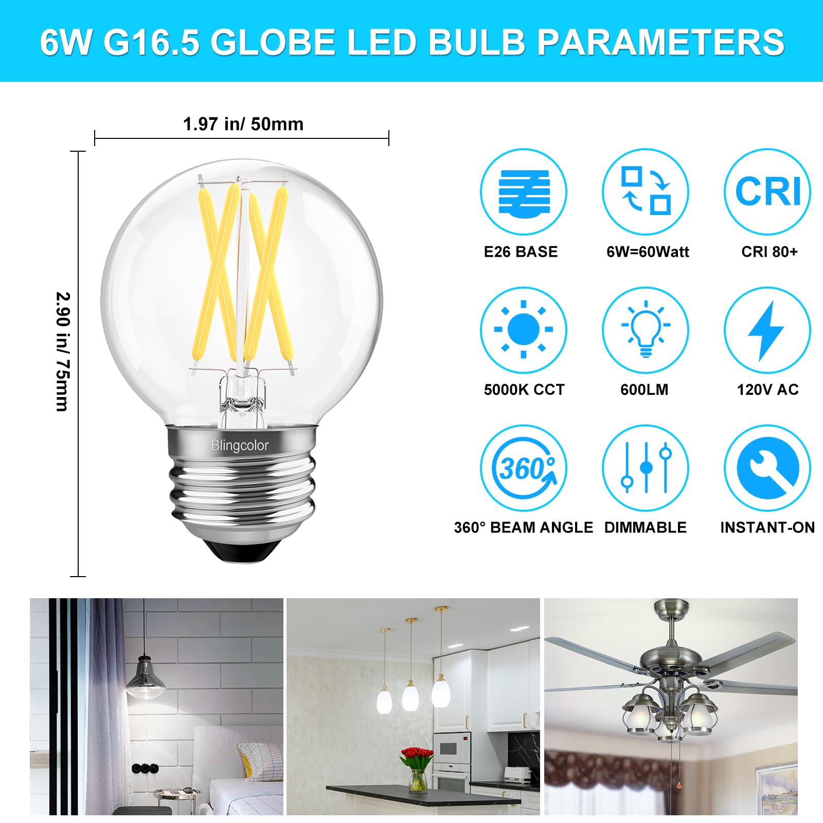 BLINGCOLOR dimmable G16.5 LED bulb dimmer range demonstration
