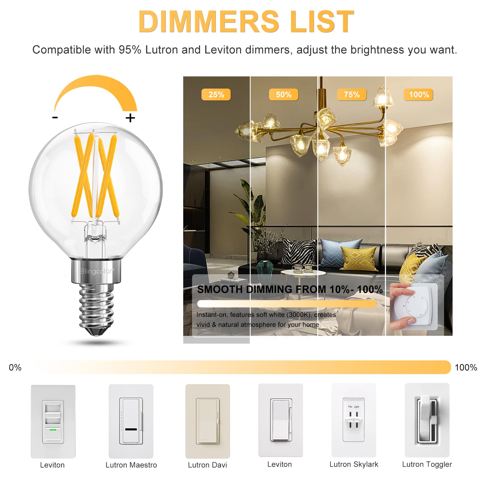 BLINGCOLOR small-globe E12 bulbs ideal for chandeliers and sputnik fixtures