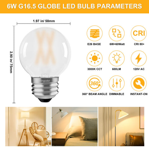 BLINGCOLOR E26 base LED globe bulbs providing 60W equivalent brightness with efficient performance