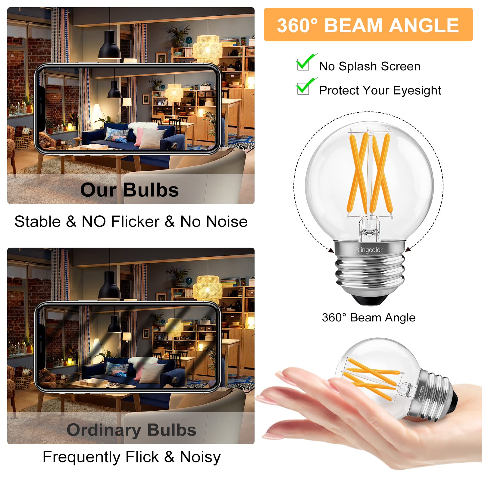 BLINGCOLOR G16.5 LED bulb for wall sconces creates cozy, consistent ambience.
