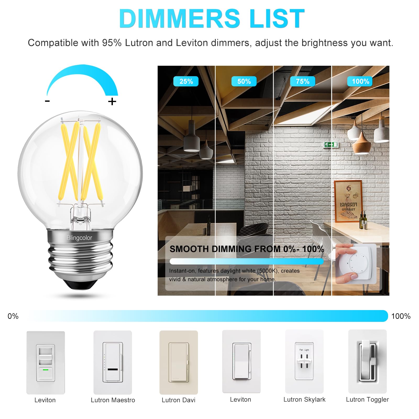 BLINGCOLOR E26 base G16.5 bulb close-up showing compact 6W design