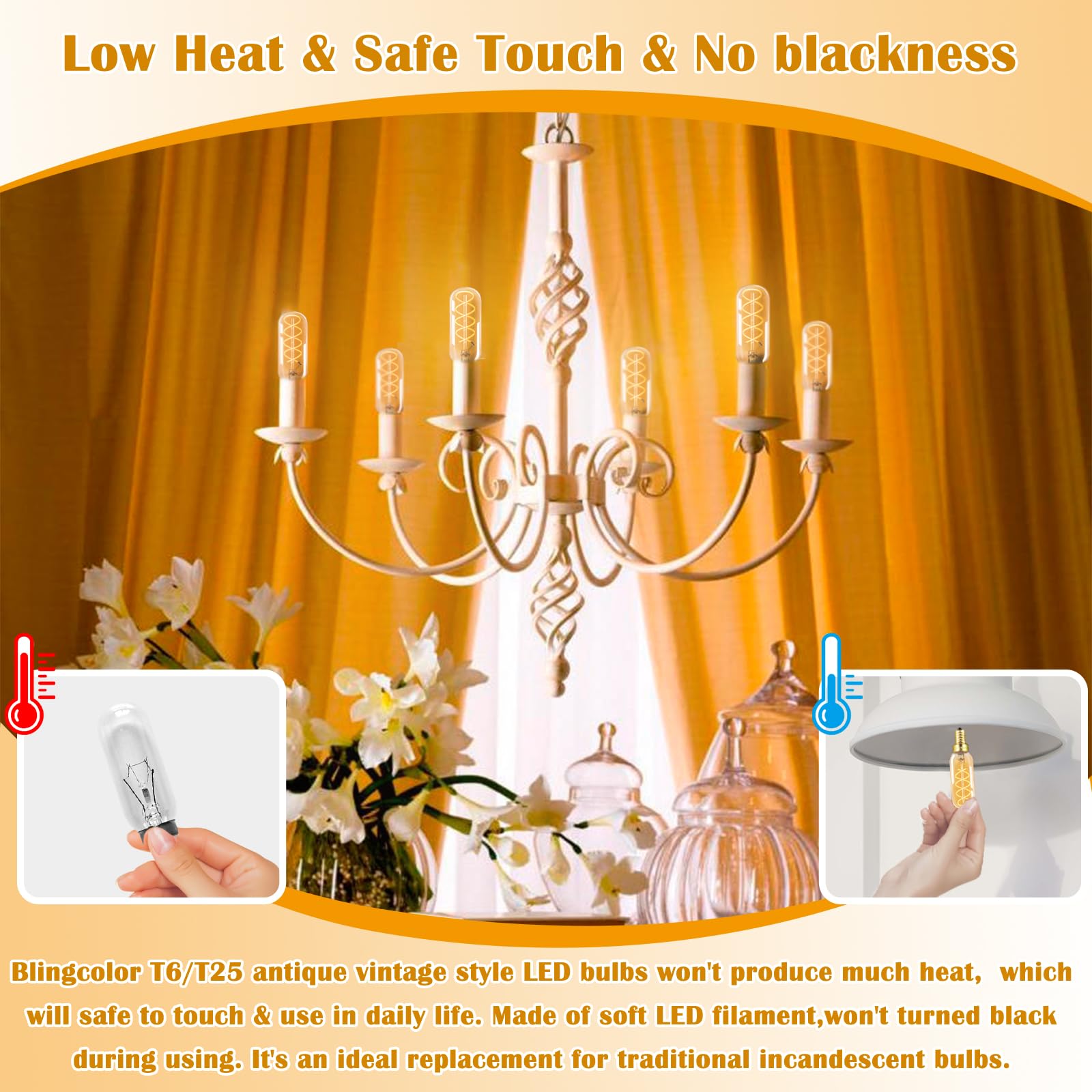 BLINGCOLOR vintage candelabra bulb suited for chandeliers and sconces.