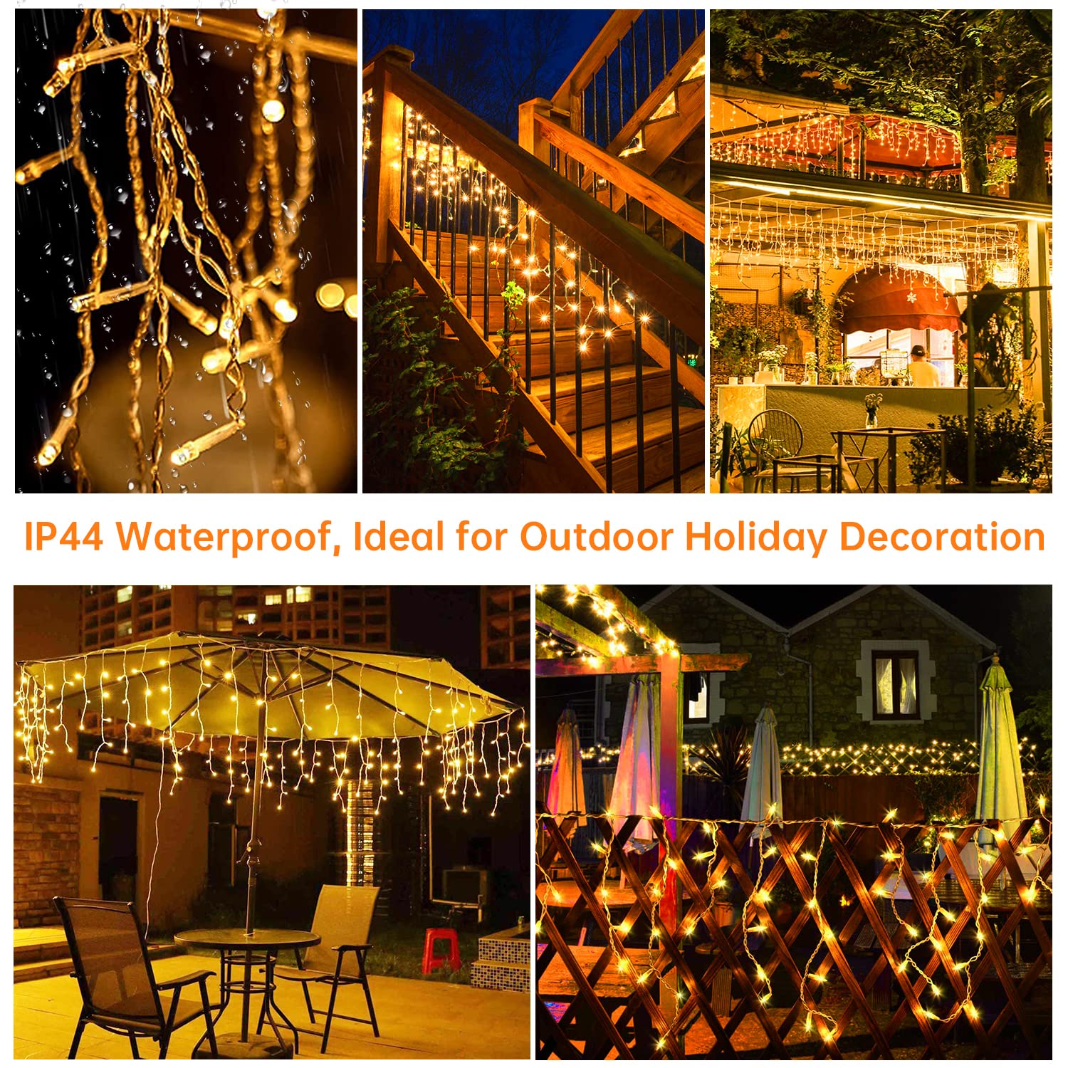 Blingstar porch, deck, and window decoration with icicle lights