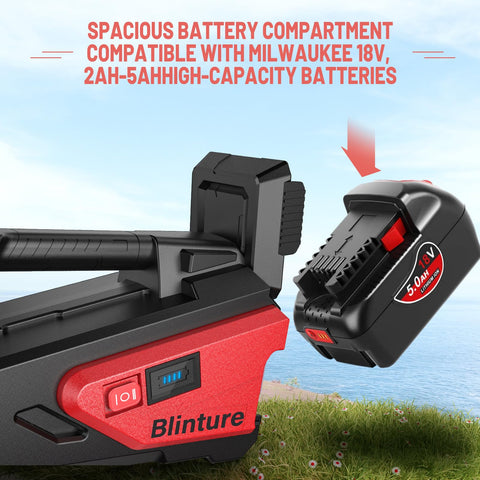 Blinture battery compartment enlarged for 5Ah packs enabling longer operation.