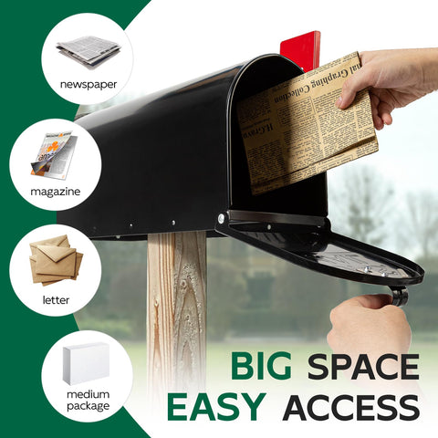 BlissBoard black metal post-mount mailbox complements modern homes