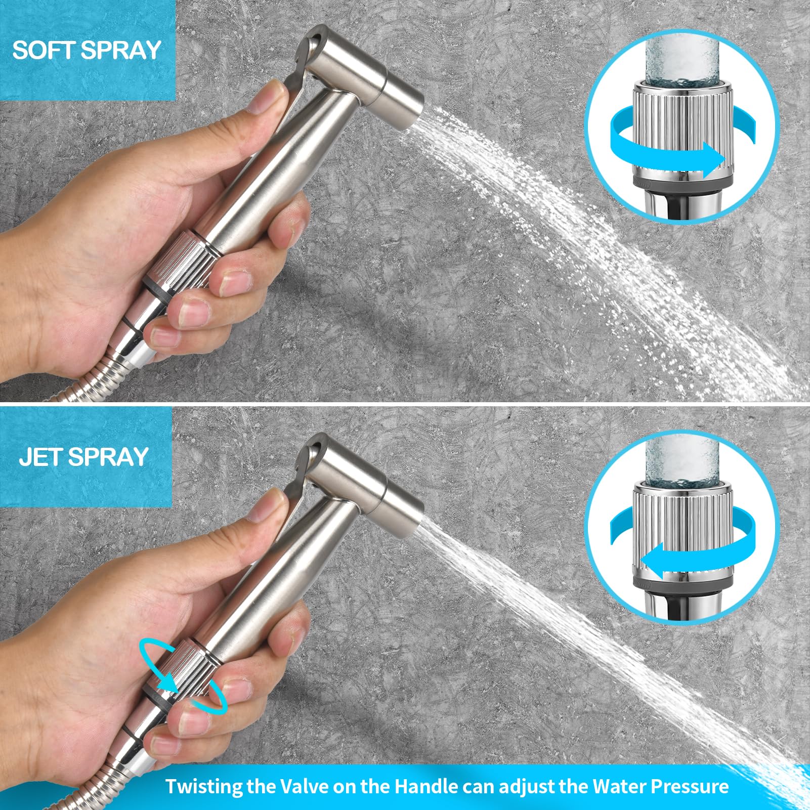 Blissland ergonomic handle for comfortable control of spray.