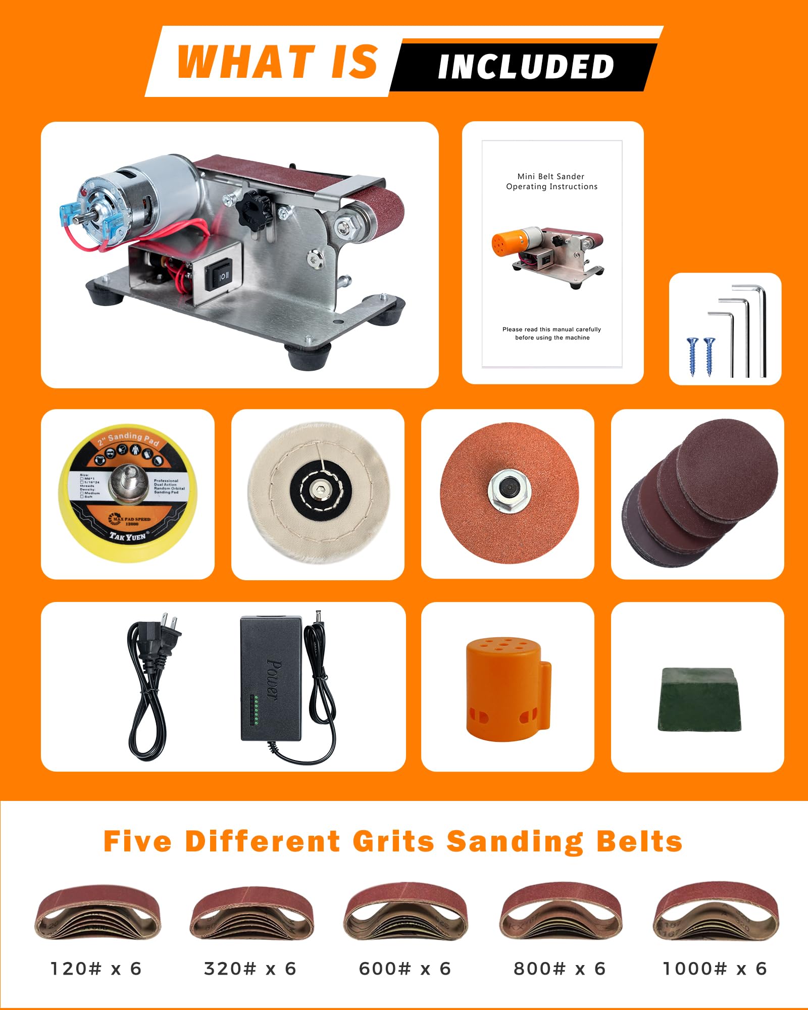 Blissthrill Mini Belt Sander quick setup guide included.