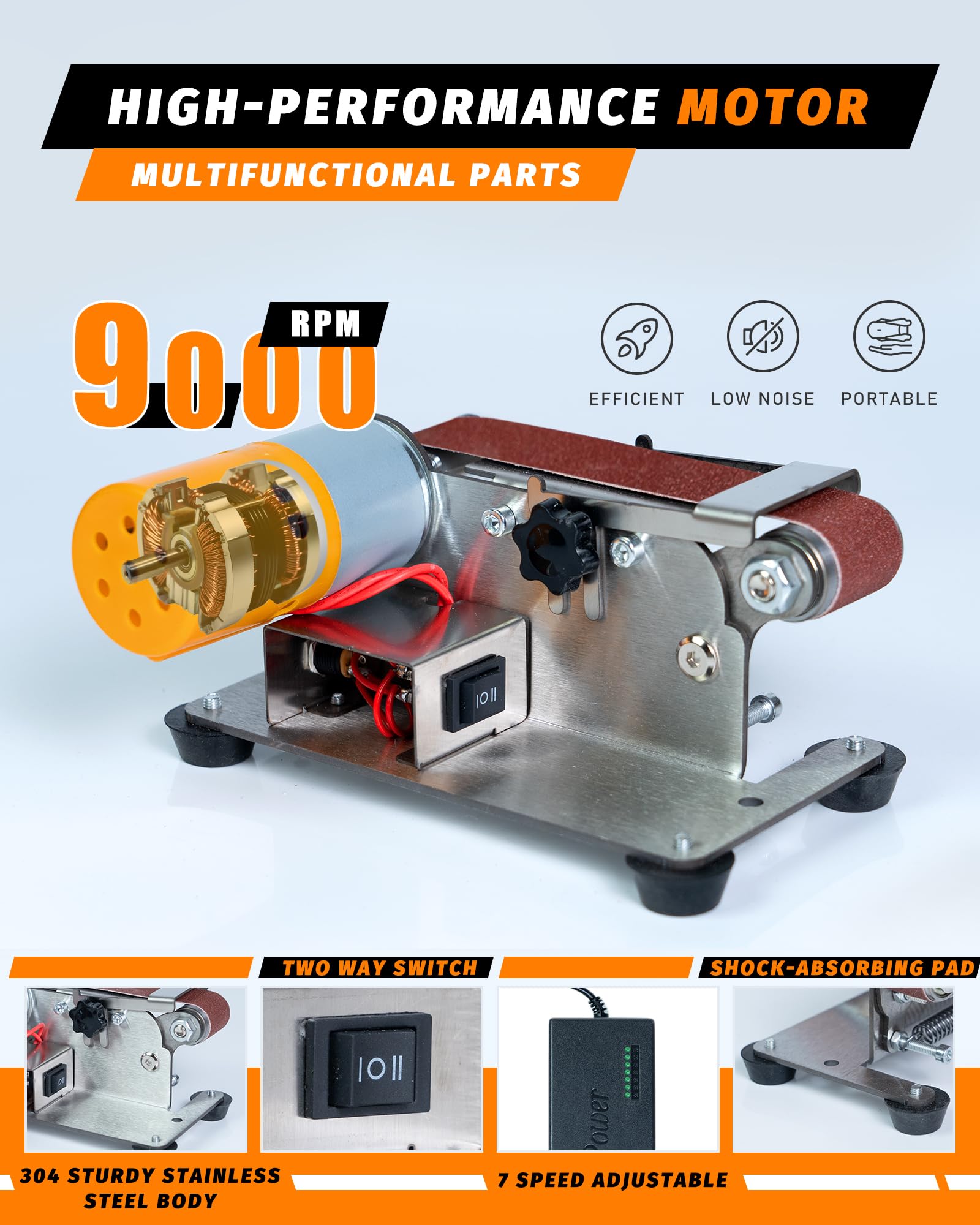 Blissthrill Mini Belt Sander 775 motor delivers strong polishing and grinding performance.