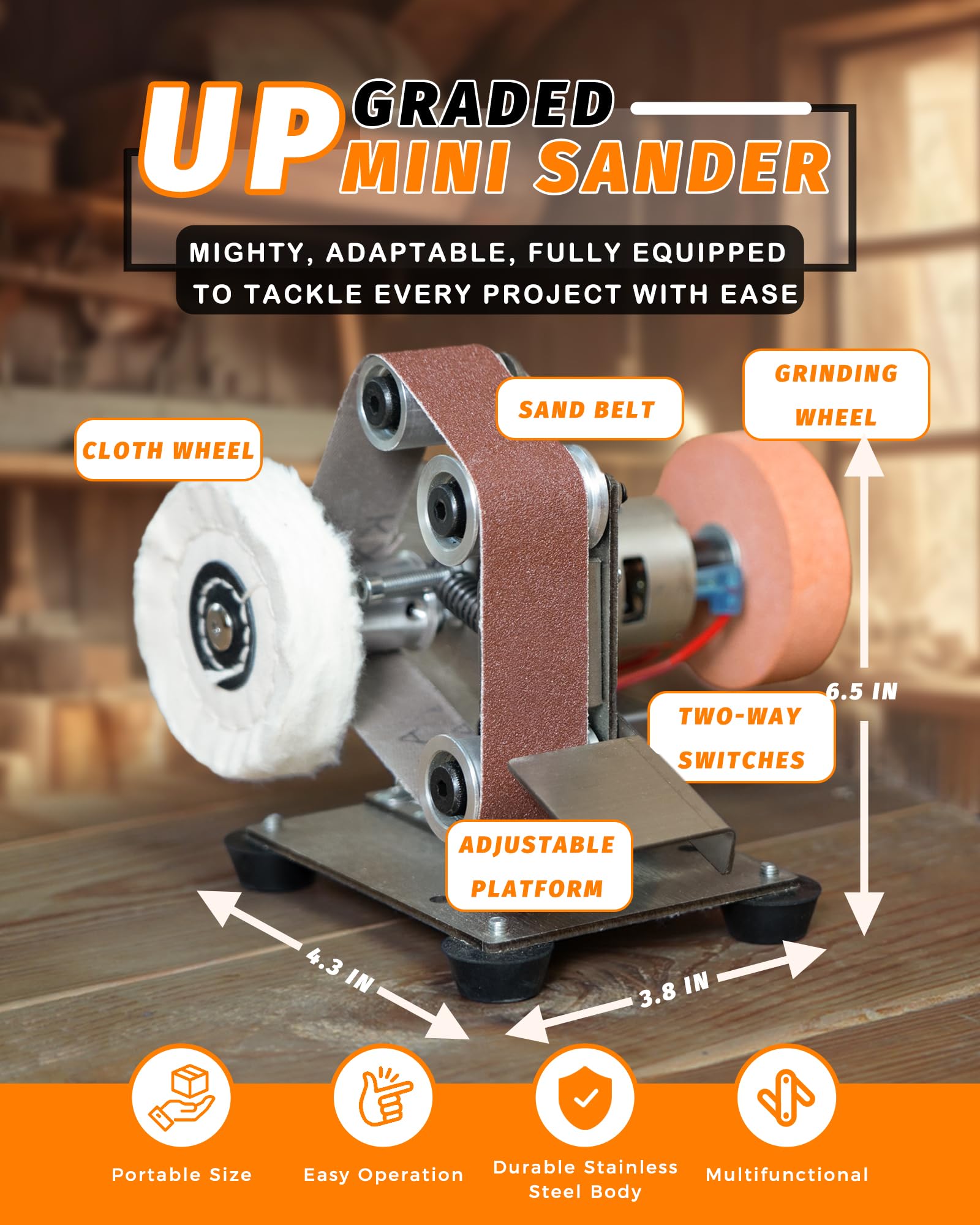 Blissthrill Mini Belt Sander control panel showing seven-speed dial.