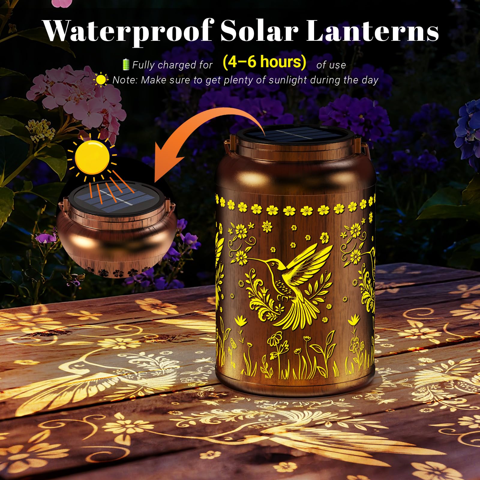 BlissWhisper solar lantern with a hanging handle, ready for trees or porches.