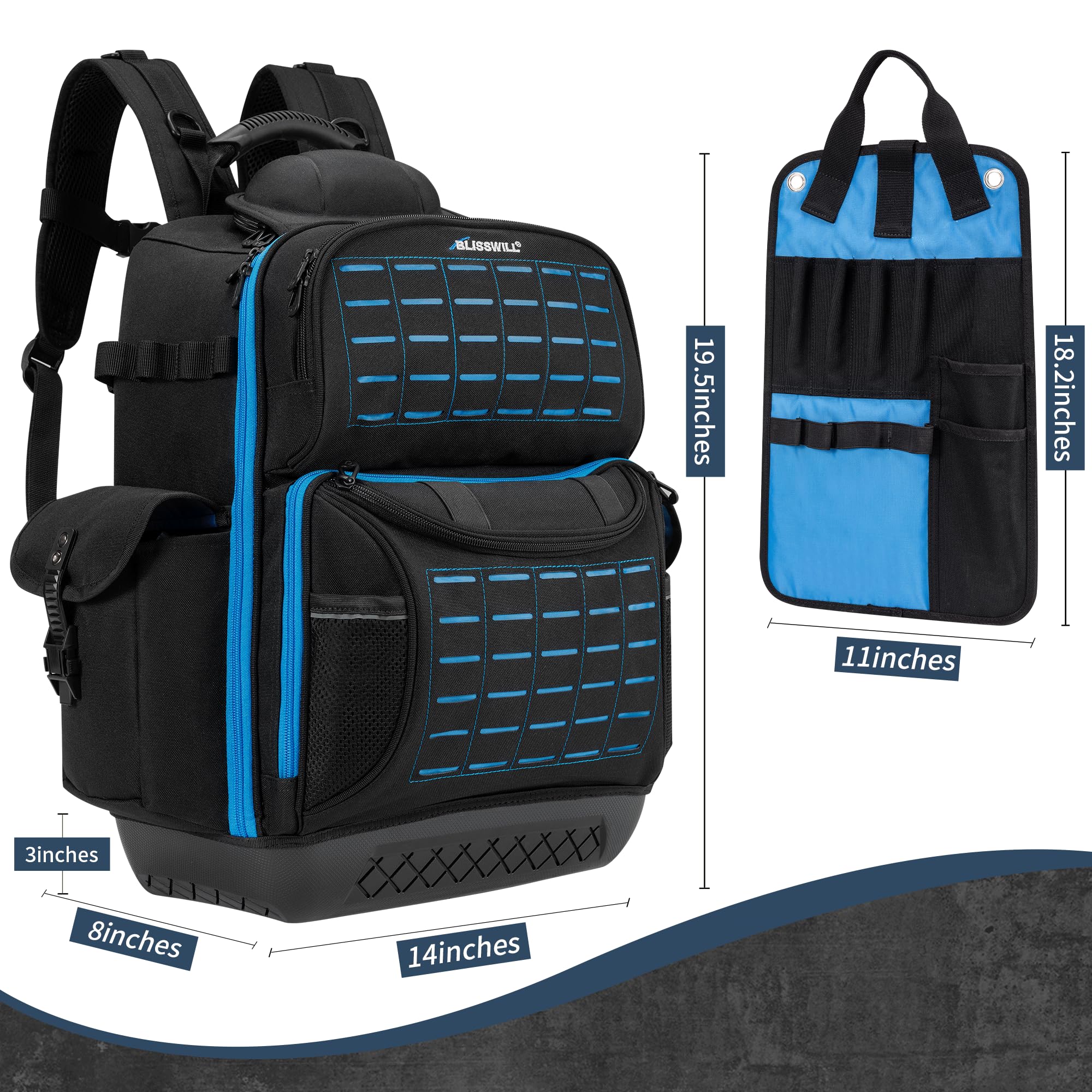 BLISSWILL toolbag backpack ergonomic back panel for comfortable all-day carry