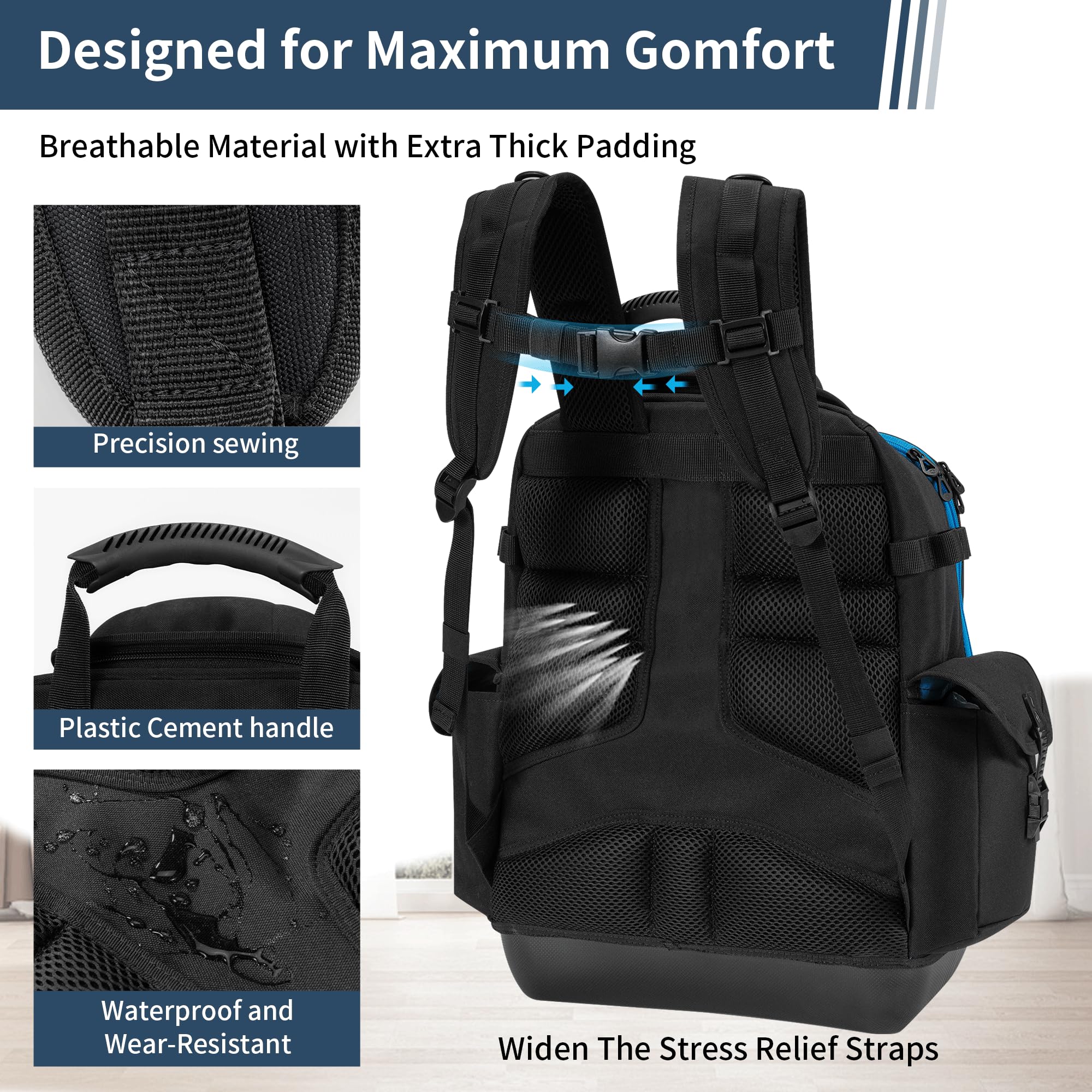 BLISSWILL toolbag crafted from waterproof 1680D Oxford cloth for durability