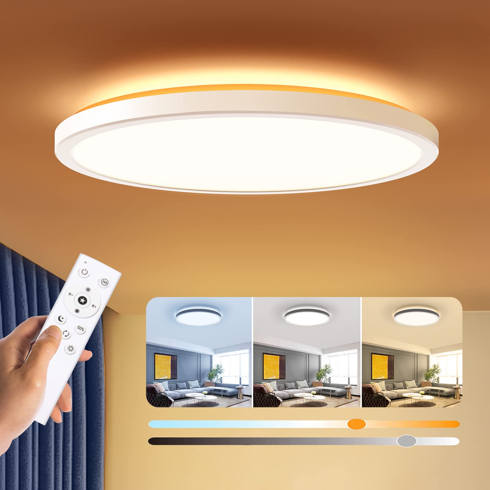 BLNAN dimmable LED flush mount light with remote control for easy dimming.