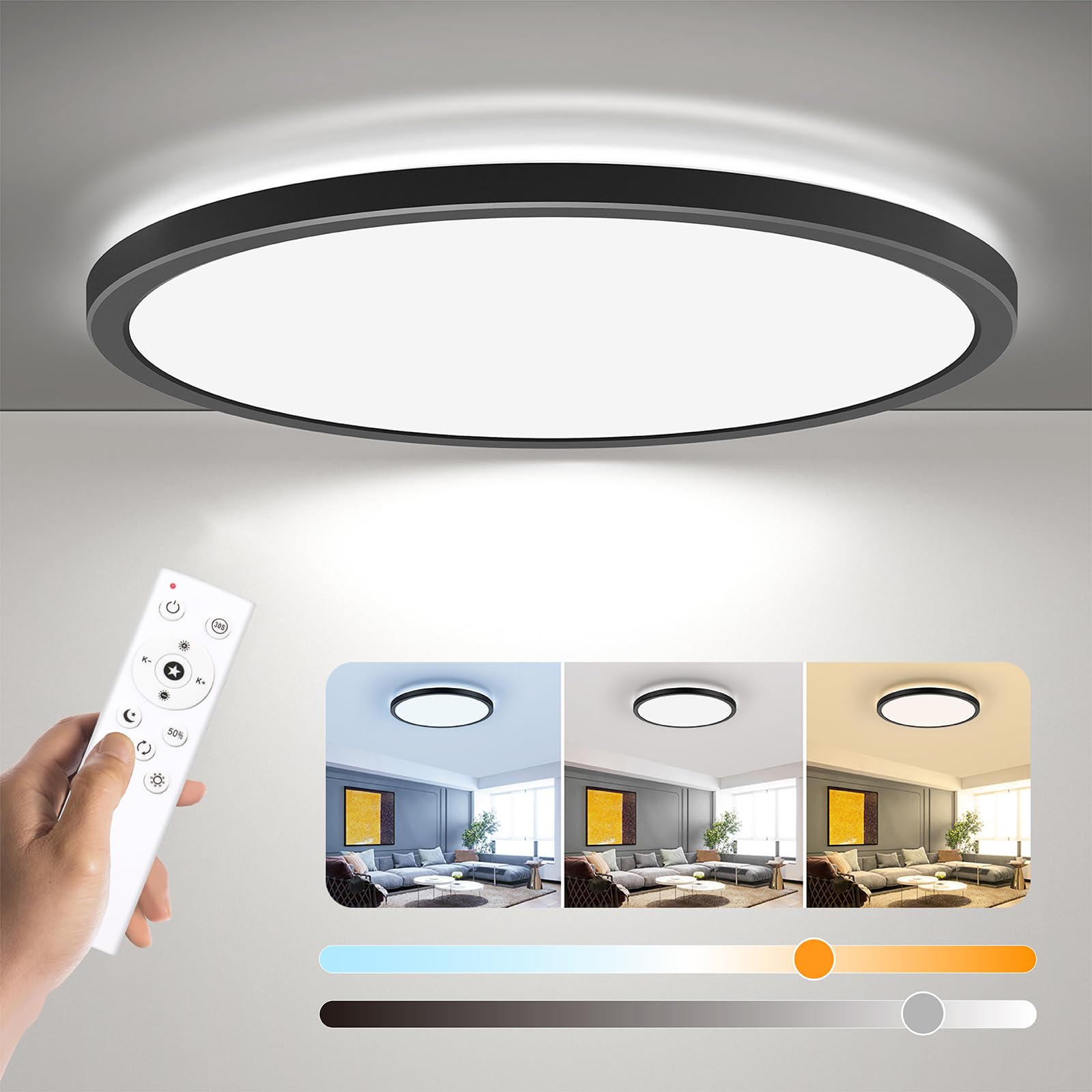 BLNAN LED flush-mount ceiling light with remote for convenient color temperature control.