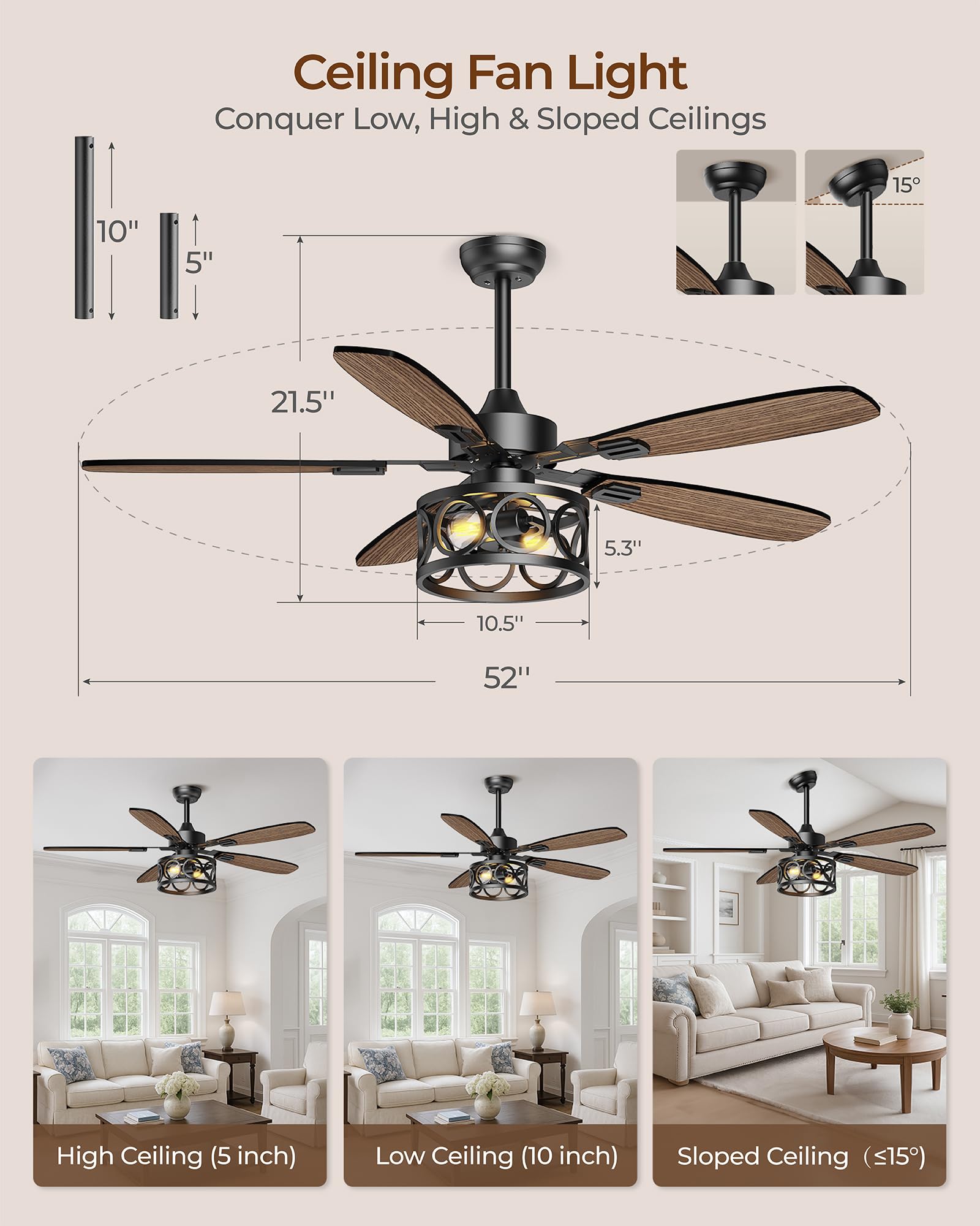 BLNAN 52-inch fan performing quietly in a living room setting.