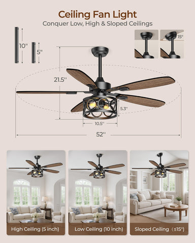 BLNAN 52-inch fan performing quietly in a living room setting.
