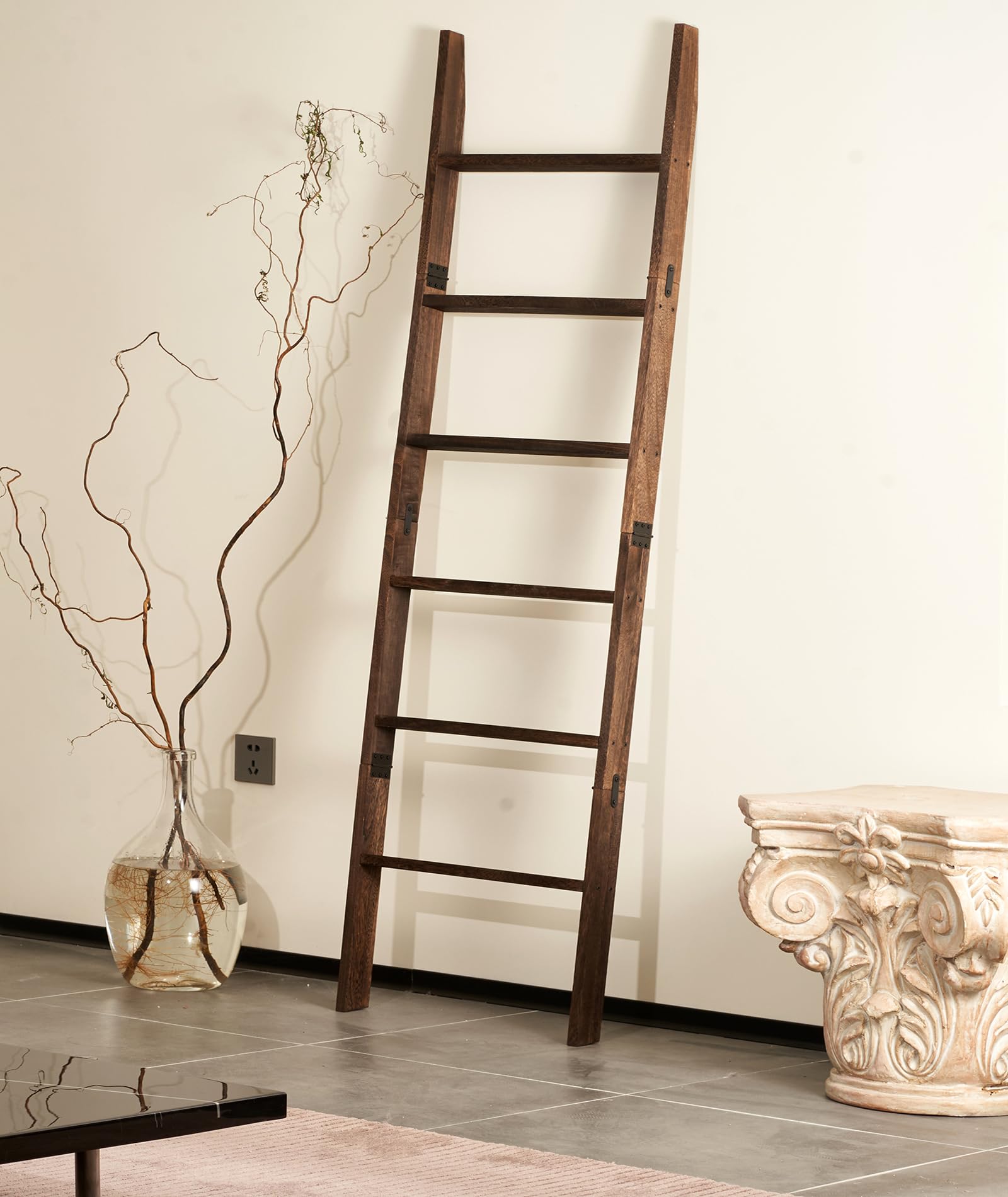 Blossome blanket ladder 6-tier wooden decor for displaying cozy throws.