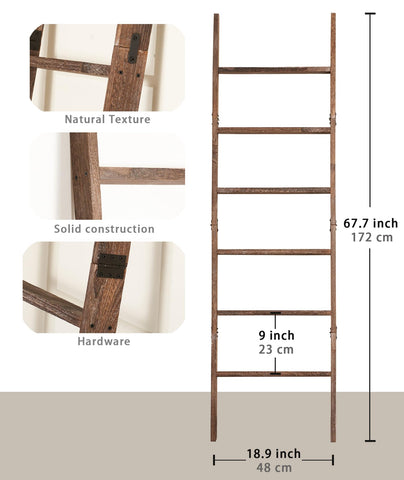 Close-up of Blossome blanket ladder showing woodgrain and weathered finish.