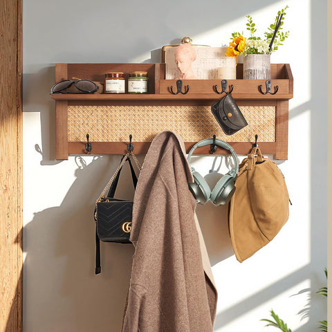 Blossome shelf and hooks optimize hallway clutter while keeping keys and accessories within reach.