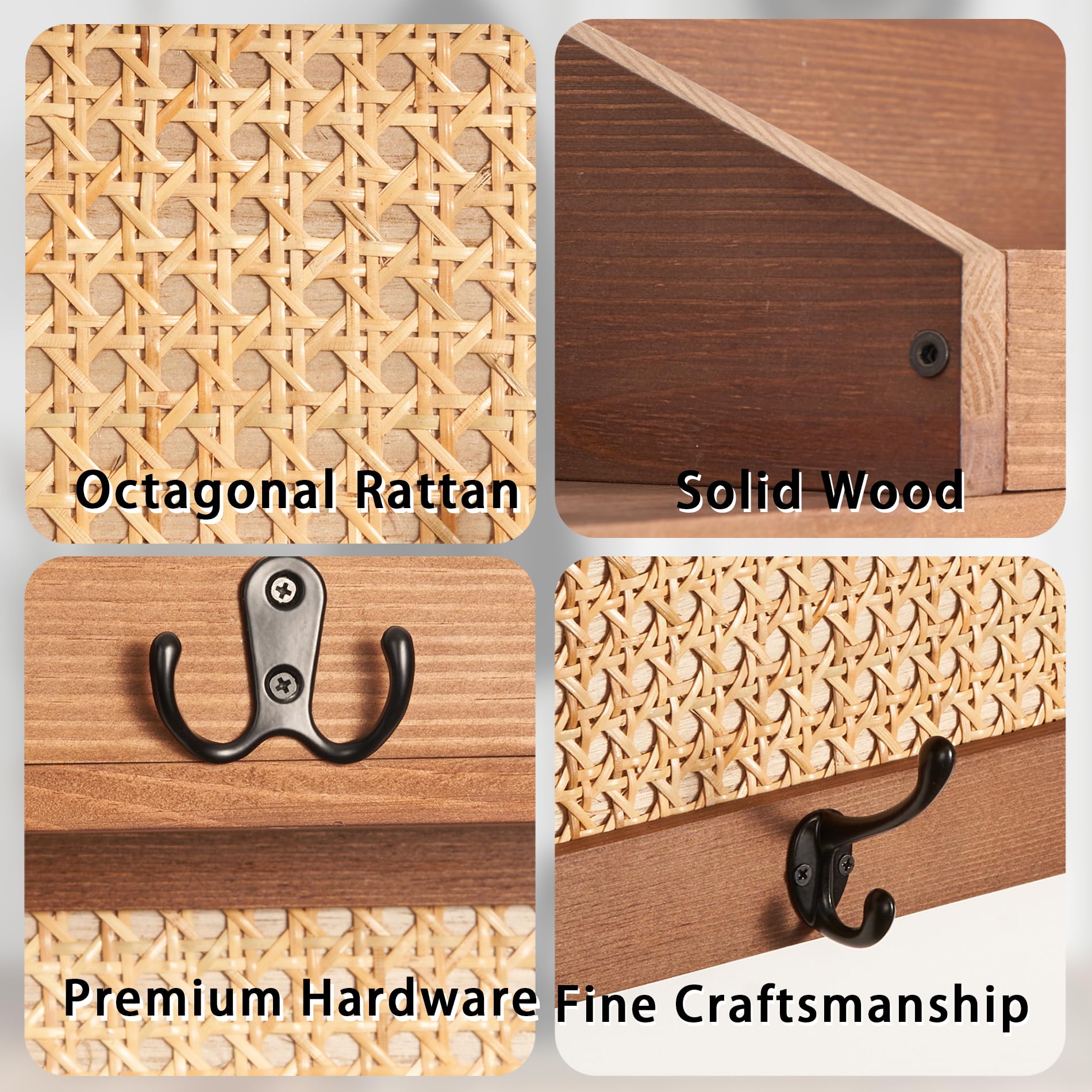 Blossome rattan back panel provides a light, breathable look that prevents bulk on the wall.