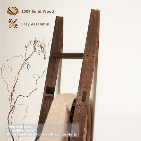 Blossome rustic blanket ladder in dark brown enhances farmhouse interiors.