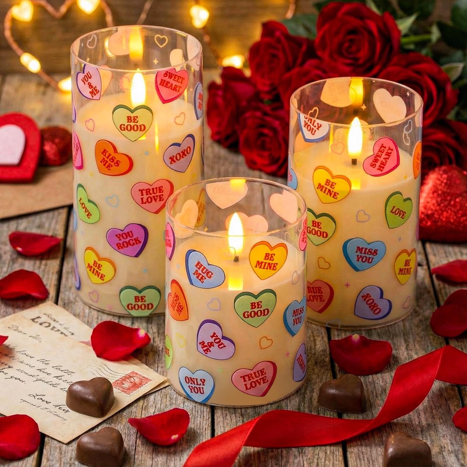 Blosssound 6inch heart flameless candle adds romantic lighting and safety