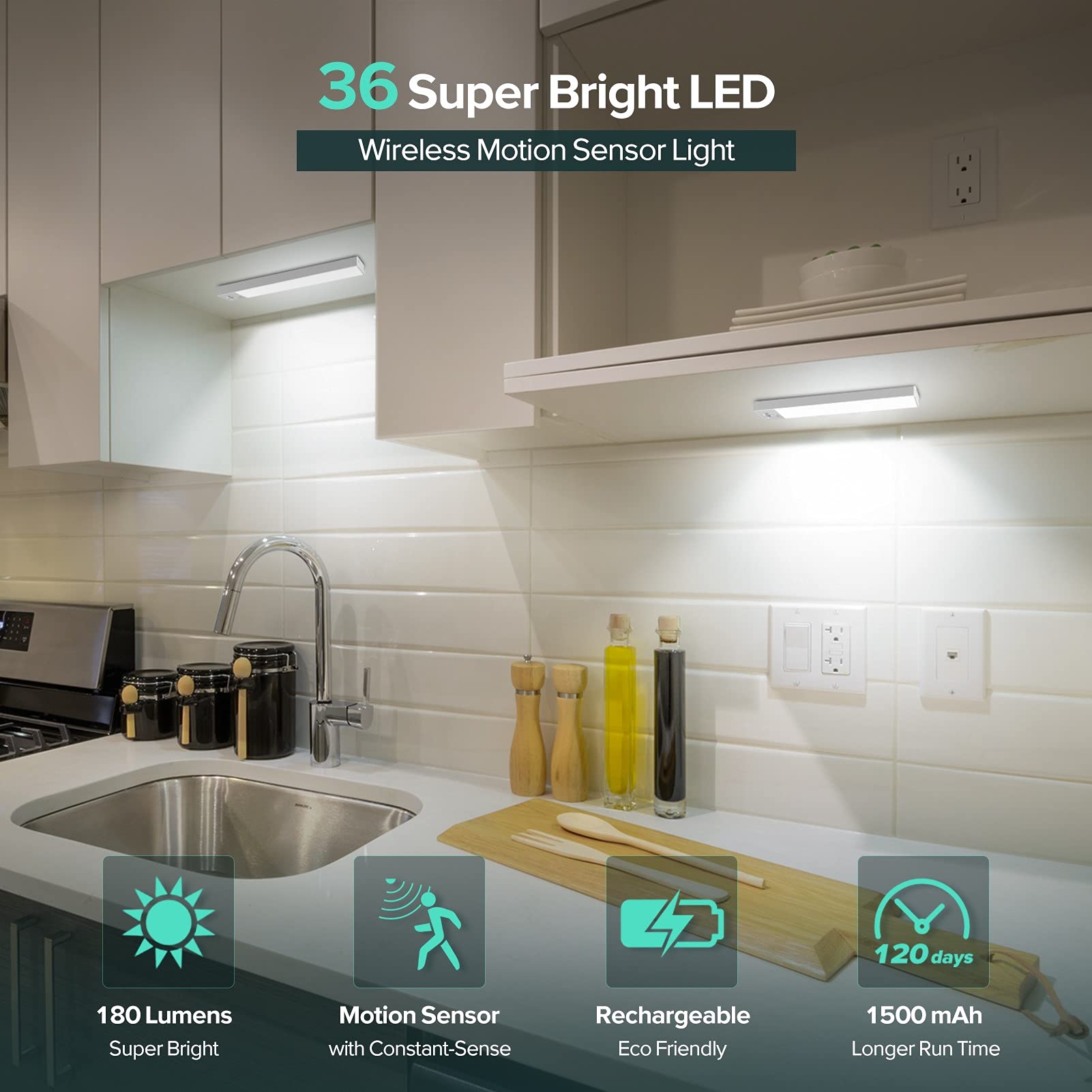 BLS 36 LED closet light wireless design illuminates cabinets without wiring.