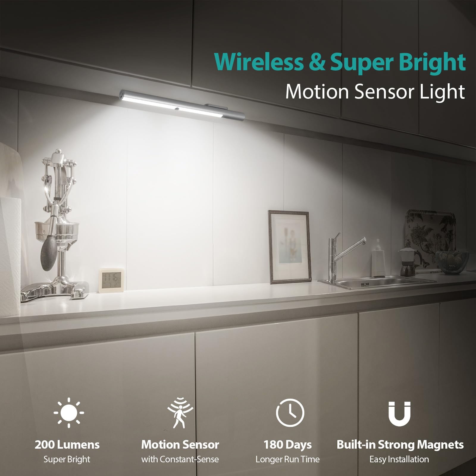 BLS closet light with magnets attaches to iron surfaces for flexible placement.