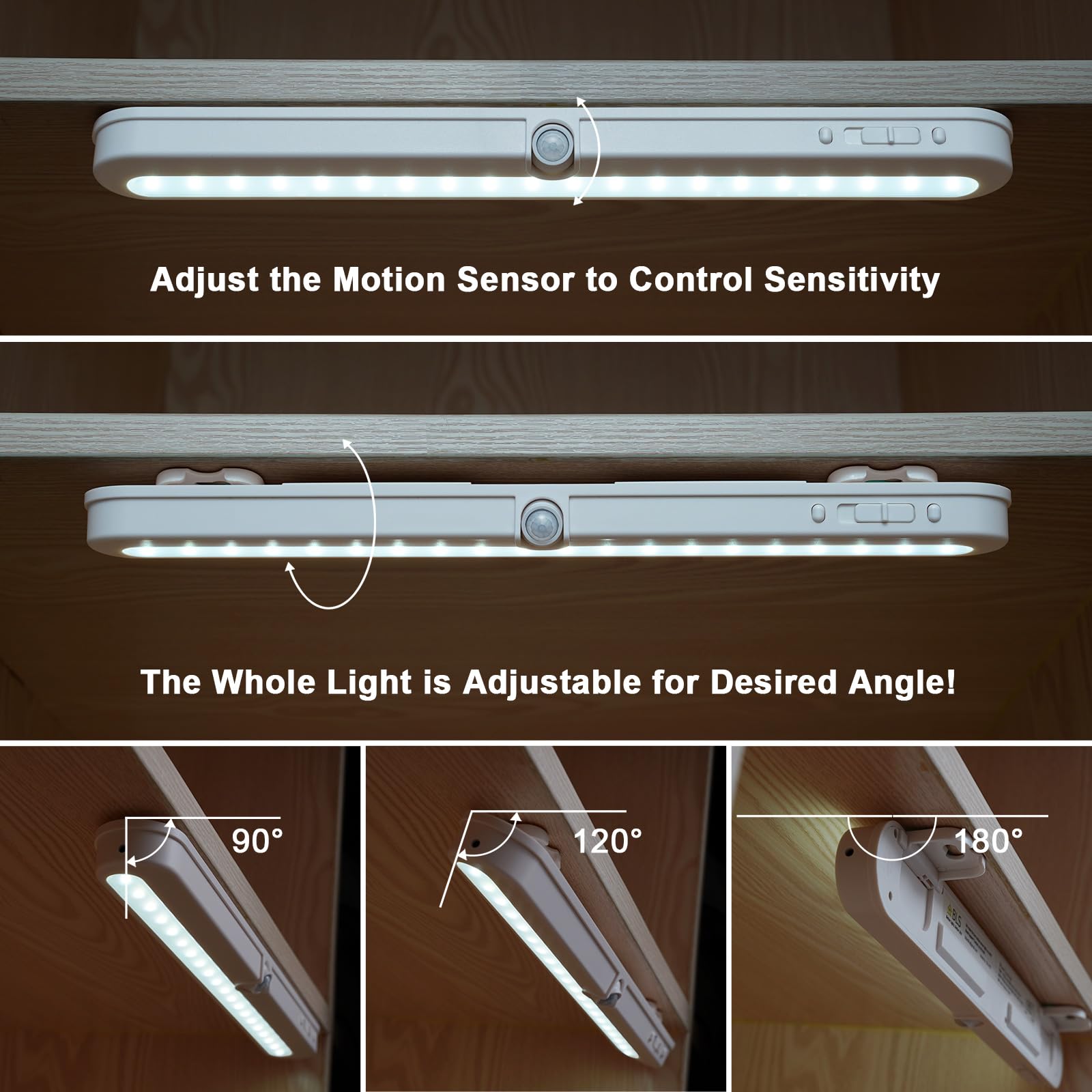 BLS motion sensor LED light activates automatically within 10 feet for hands-free visibility.
