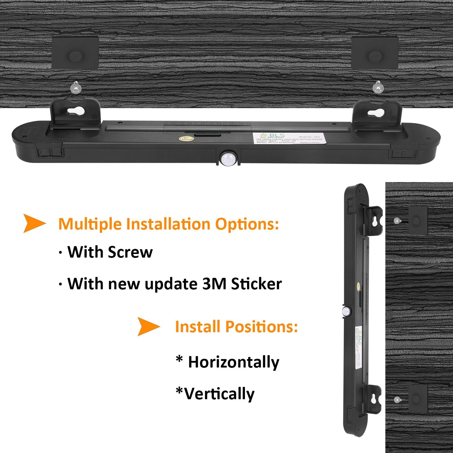 BLS T01LB simple installation with screws or 3M sticker.