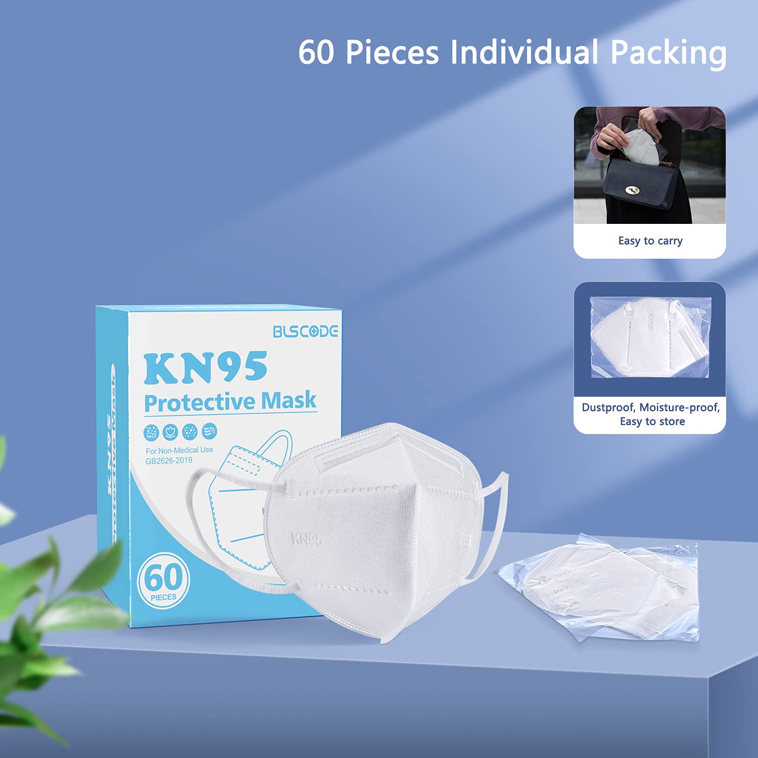 BLScode KN95 mask with soft ear loops for all-day comfort