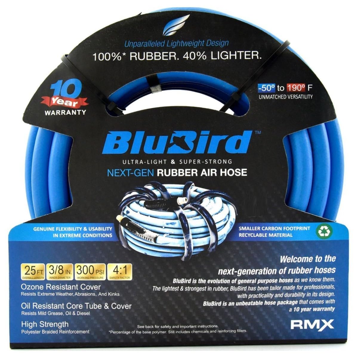 BLUBIRD BB3825 lightweight rubber air hose for easy handling in busy workshops.