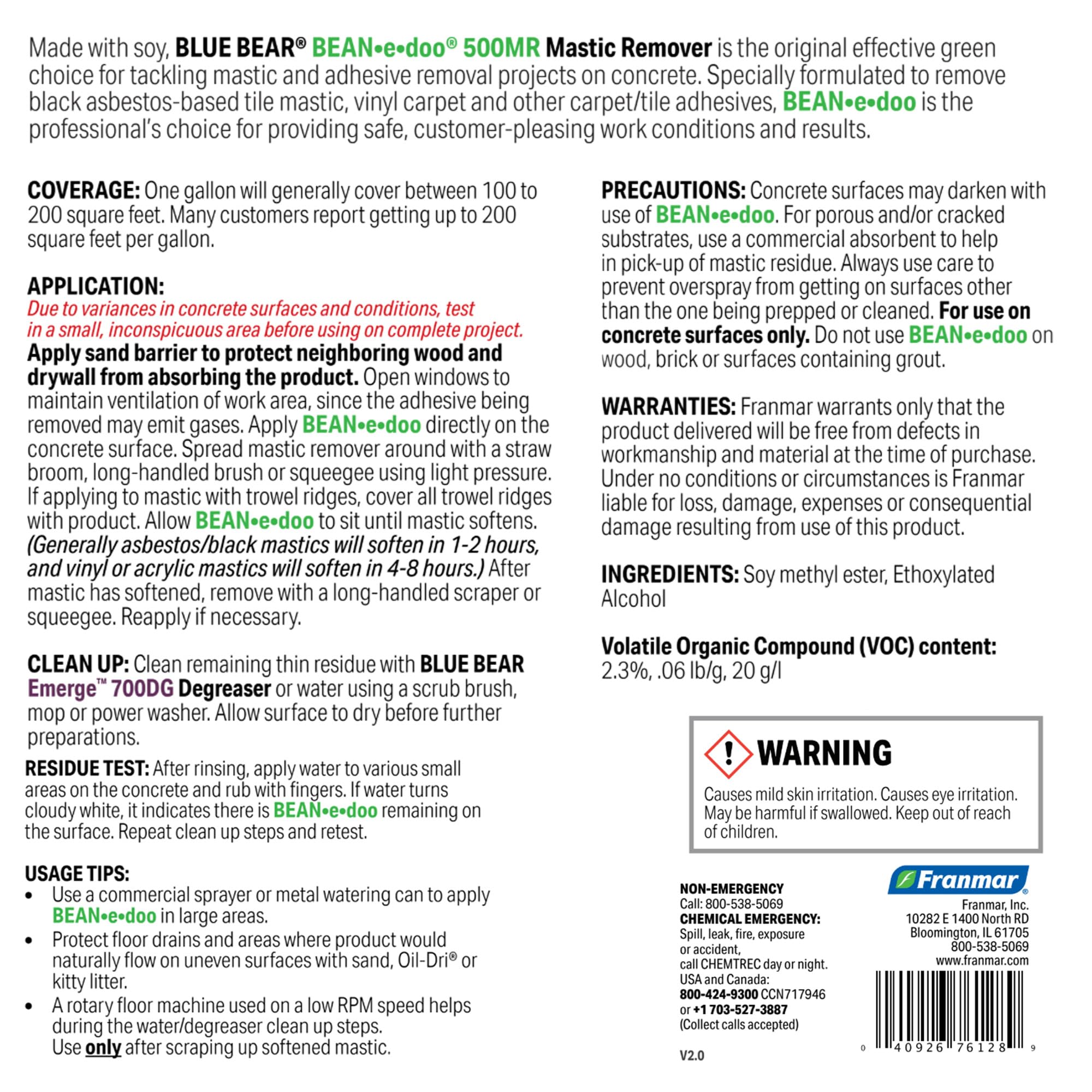 Blue Bear 500MR solution used for tile and asbestos mastics with minimal odor.