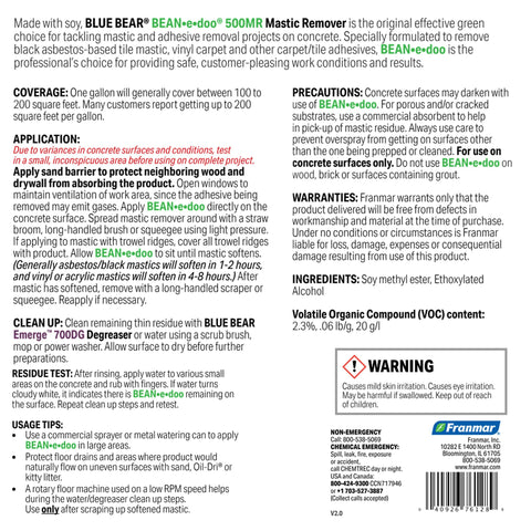 Blue Bear 500MR solution used for tile and asbestos mastics with minimal odor.