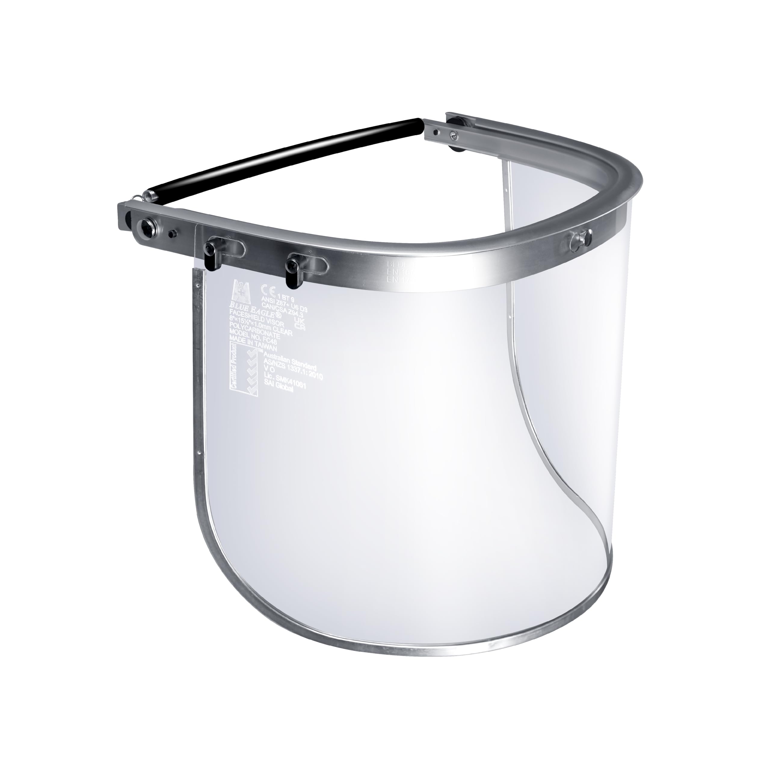 Blue Eagle aluminum face shield adapter for cap-style hats with secure mounting.
