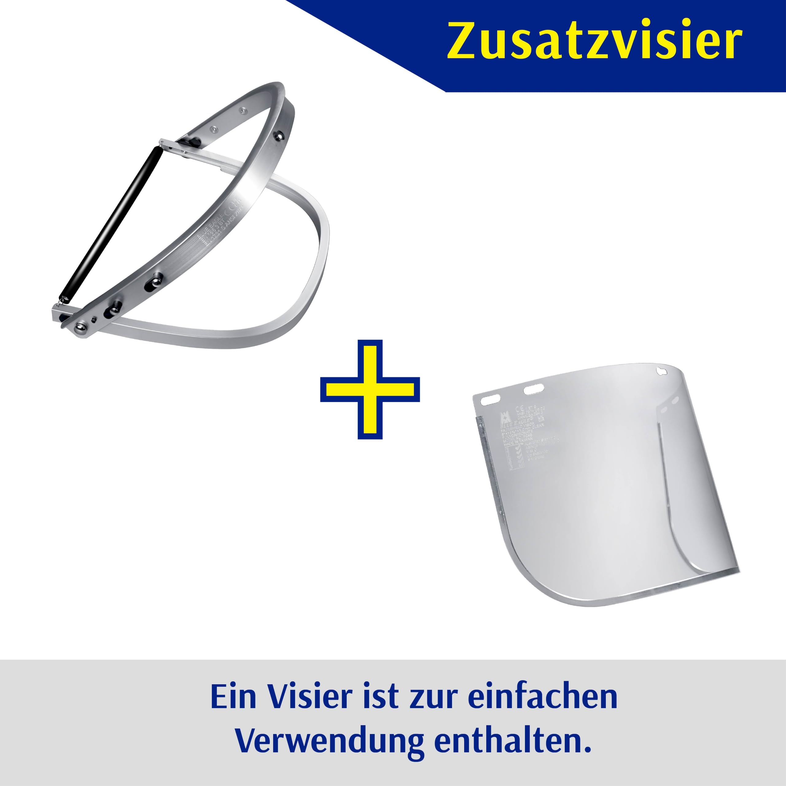 Blue Eagle cap-style hard hat attachment supports easy shield installation.