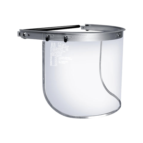 Blue Eagle face shield adapter for full-brim hats in silver with visor compatibility.