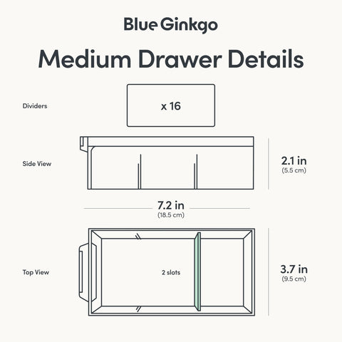 Blue Ginkgo 16-drawer cabinet with labeled fronts for quick identification