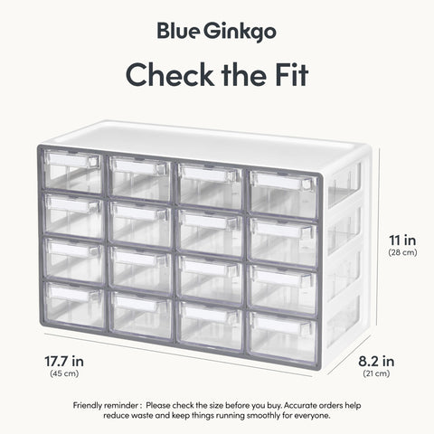 Blue Ginkgo medium 16-drawer cabinet stacked units saving workspace