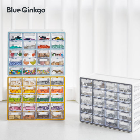 Blue Ginkgo office supplies organization for plastic bricks and small parts.
