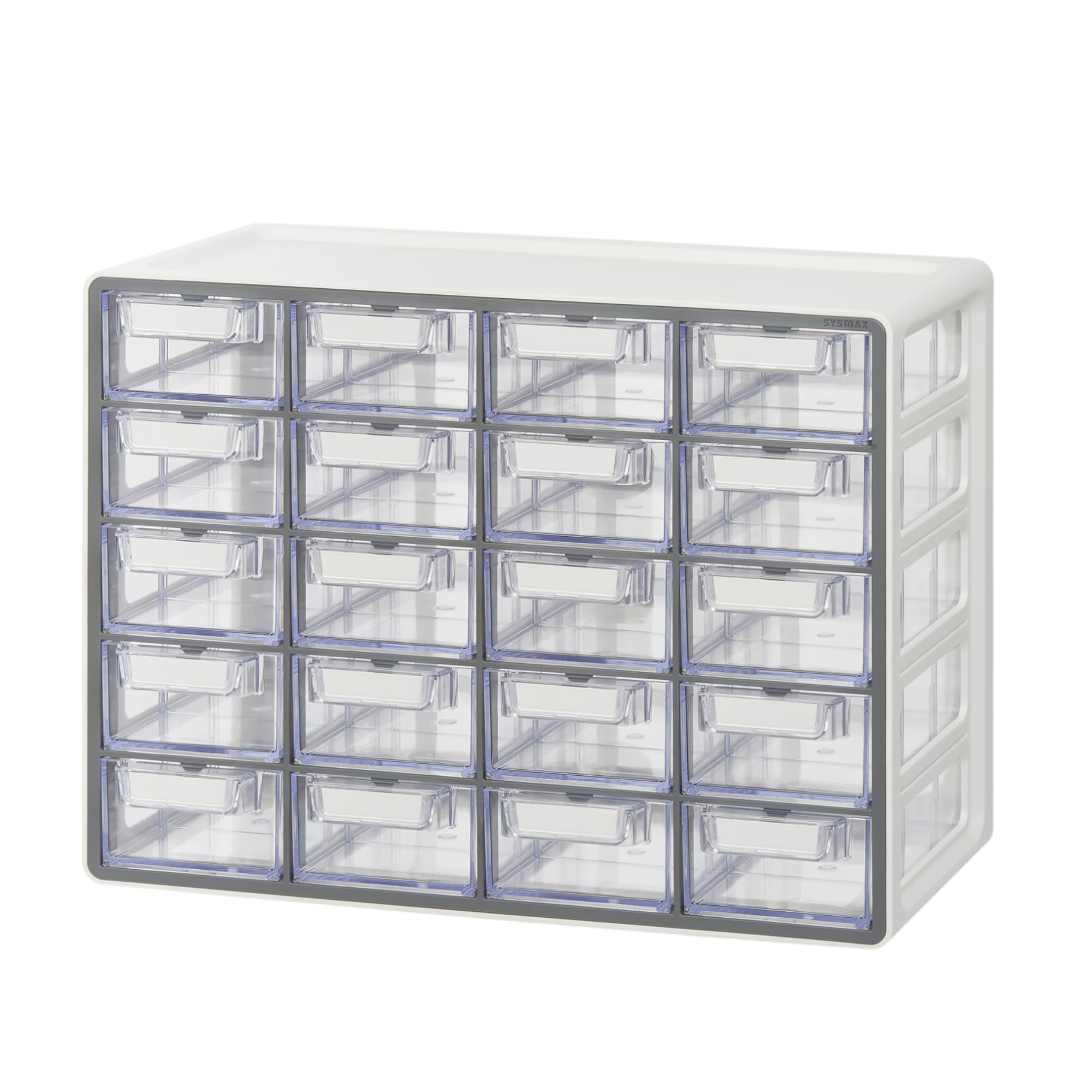Blue Ginkgo small 20-drawer cabinet front view showing transparent drawers and label-ready fronts.