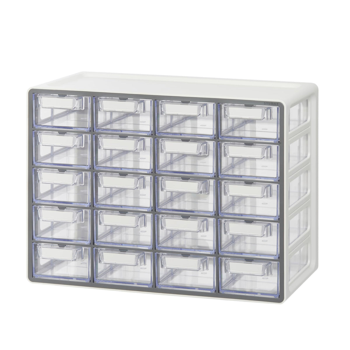 Blue Ginkgo small 20-drawer cabinet front view showing transparent drawers and label-ready fronts.