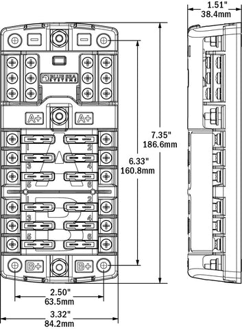 Blue Sea Systems fuse block with terminals offers secure wiring and easy fuse access.