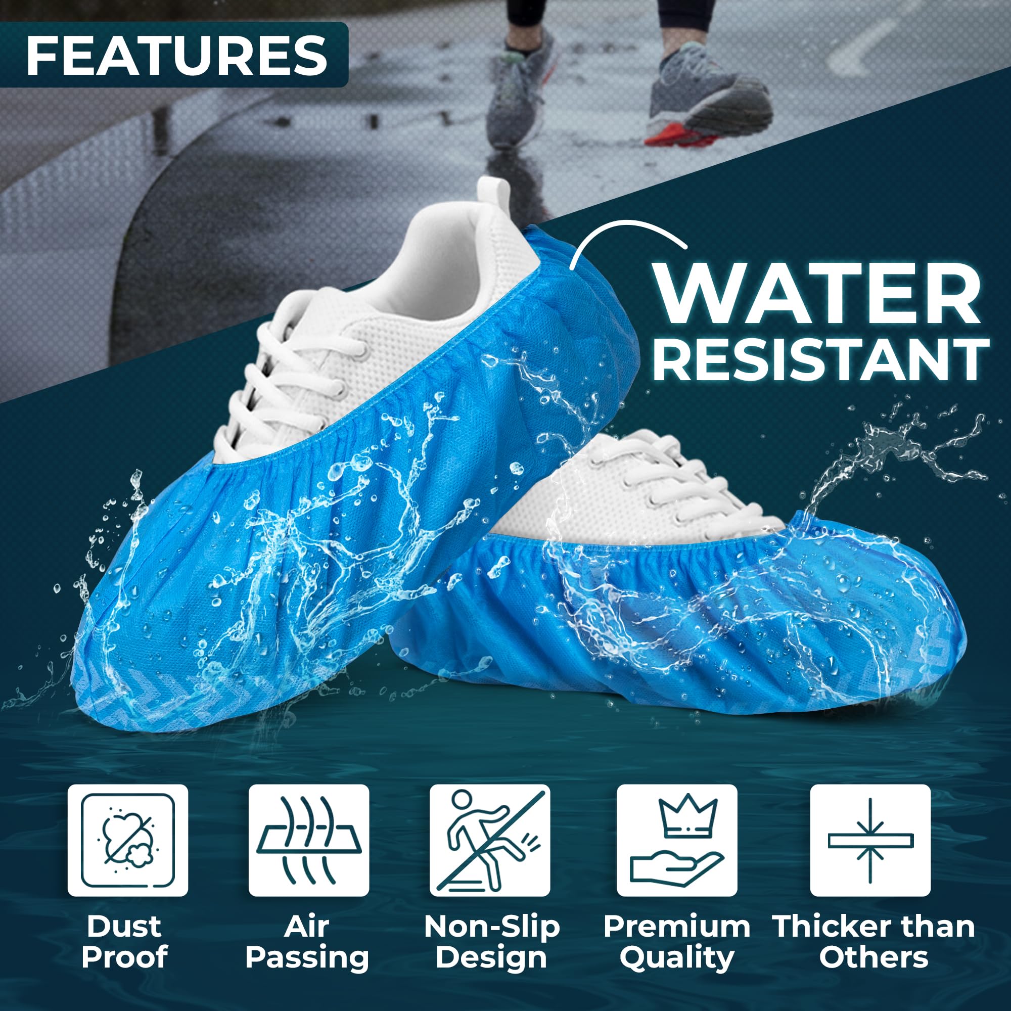 Blue Shoe Guys boot covers feature a large-size fit with an elastic band for secure coverage.