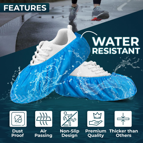 Blue Shoe Guys boot covers feature a large-size fit with an elastic band for secure coverage.