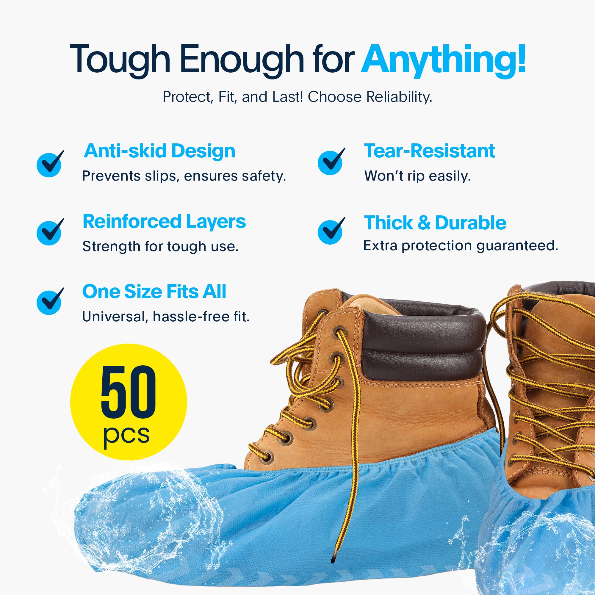 Blue Shoe Guys water-resistant boot covers protect floors from spills and moisture.