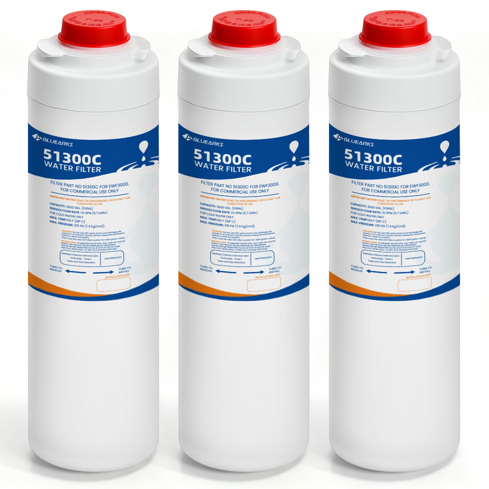 Bluearks 3-pack 51300C replacement filter, ready for Elkay compatibility and cleaner water.