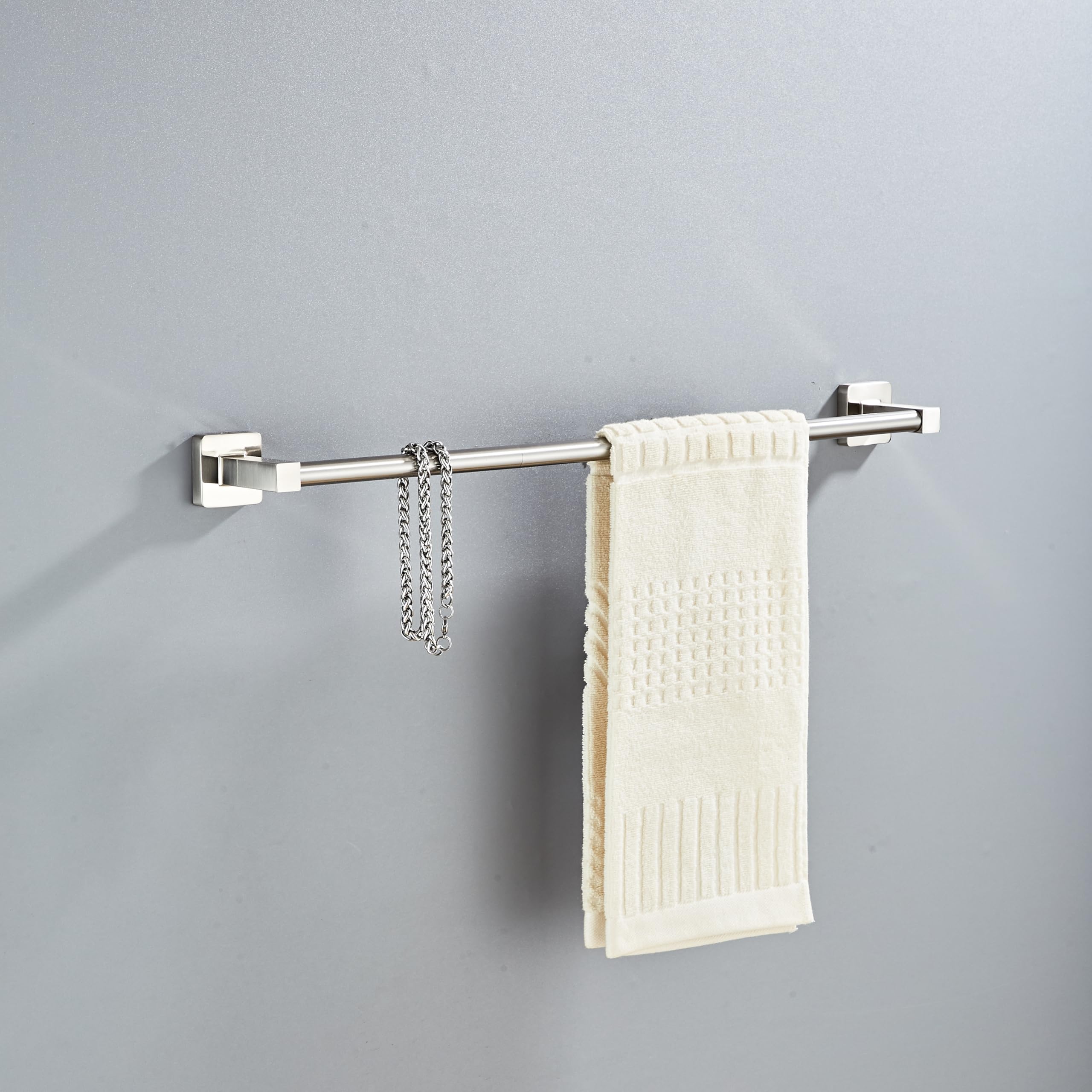 Bluebyrne brushed nickel towel bar 23.6-inch provides durable, easy towel storage.