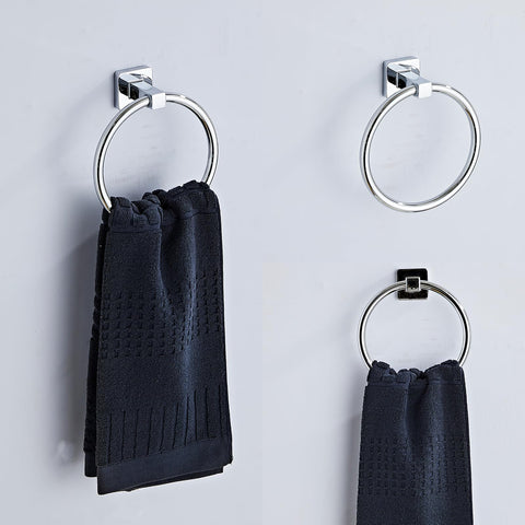 Bluebyrne chrome towel ring keeps towels neatly within reach and organized