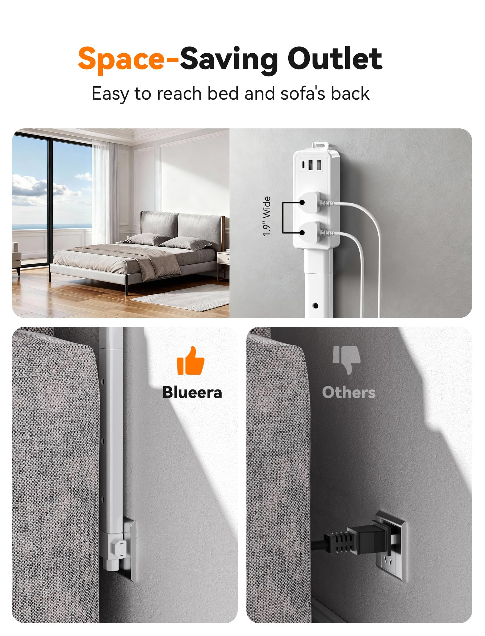 Blueera outlet extender with two AC outlets for multiple devices